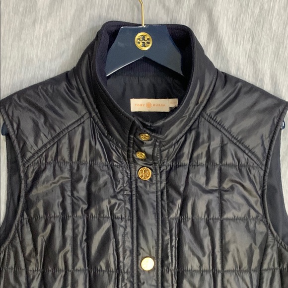 Tory Burch Dark Blue Quilted Vest with Gold Accents - Picture 4 of 10